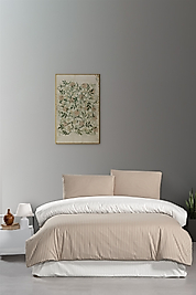 KAHVE-KREM ÇİFT TARAFLI PAMUK SATEN ÇİFT KİŞİLİK NEVRESİM TAKIMI