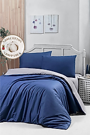 TREND LACİVERT-GRİ RANFORCE TEK KİŞİLİK NEVRESİM TAKIMI