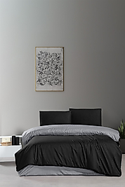 SİYAH-GRİ ÇİFT TARAFLI PAMUK SATEN ÇİFT KİŞİLİK NEVRESİM TAKIMI