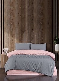 PUDRA-GRİ ÇİFT TARAFLI PAMUK SATEN ÇİFT KİŞİLİK NEVRESİM TAKIMI