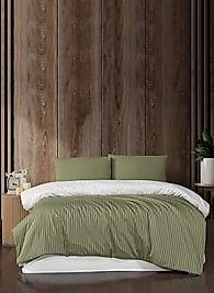 YEŞİL-KREM ÇİFT TARAFLI PAMUK SATEN ÇİFT KİŞİLİK NEVRESİM TAKIMI