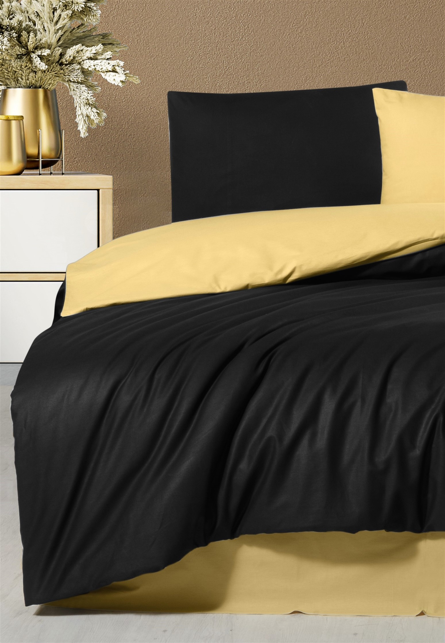 TREND SİYAH-SARI RANFORCE ÇİFT KİŞİLİK NEVRESİM TAKIMI