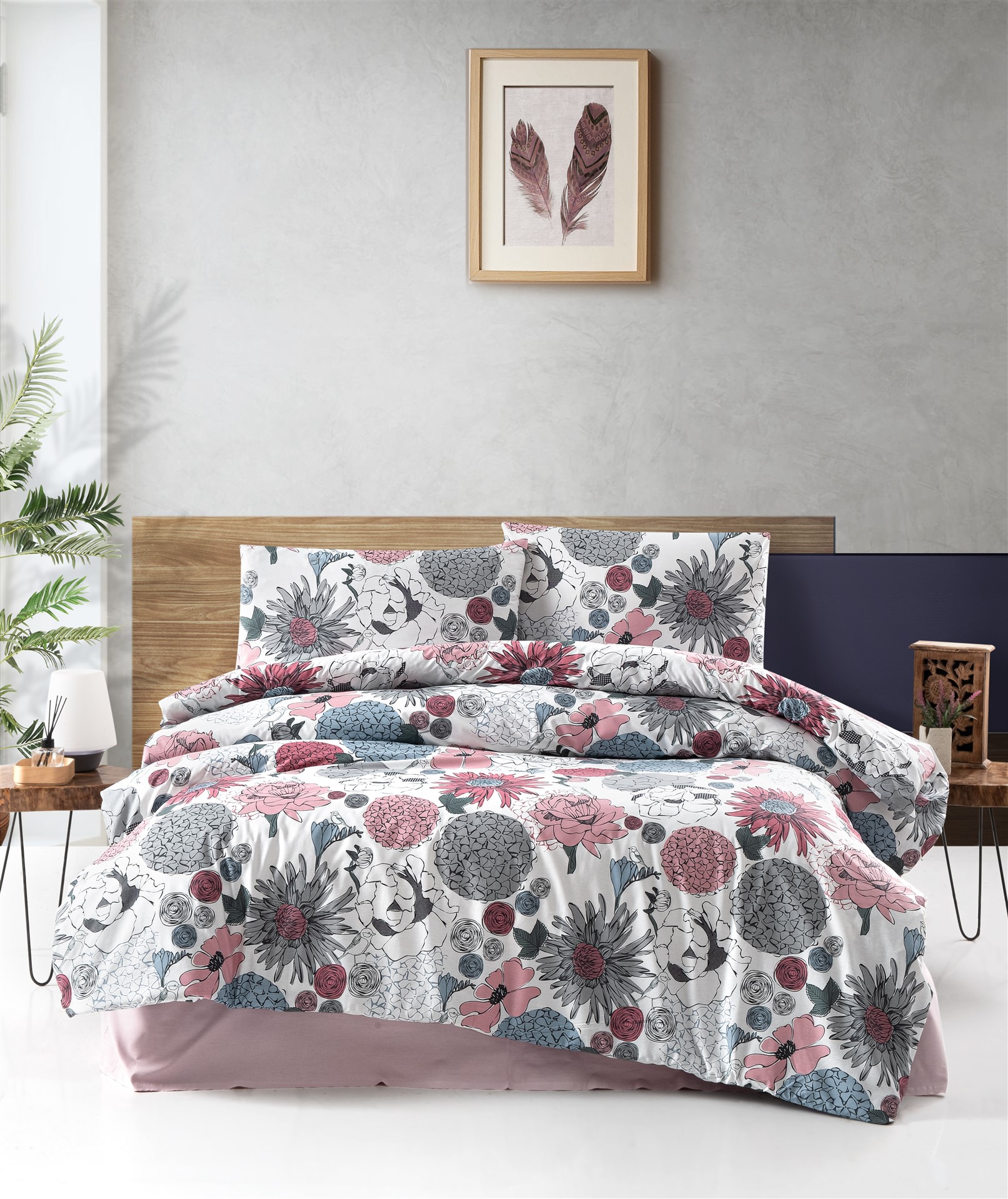 ADEN ÇİÇEKLİ RANFORCE TEK KİŞİLİK NEVRESİM TAKIMI