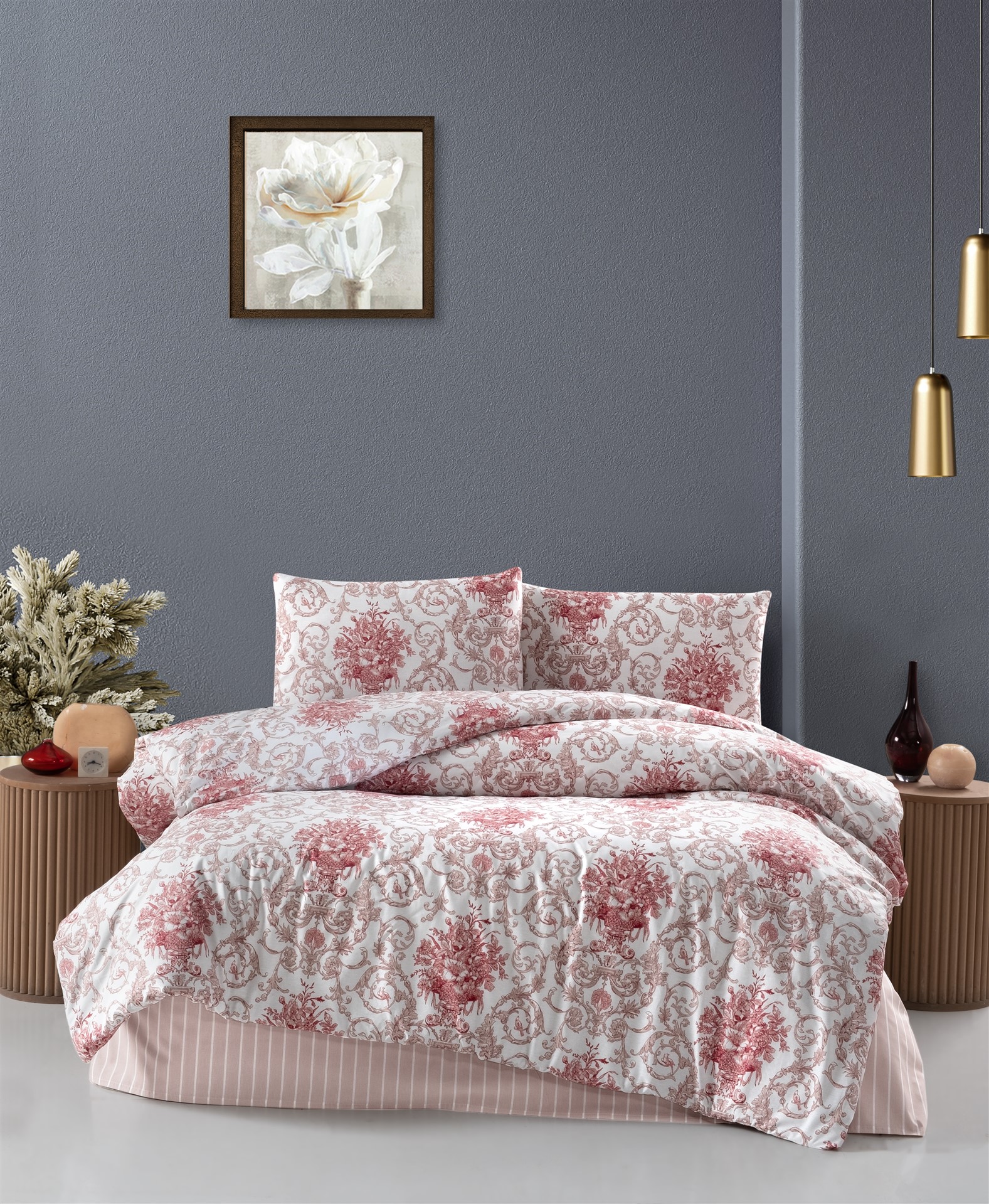 MİHRİBAN ÇİÇEKLİ RANFORCE ÇİFT KİŞİLİK NEVRESİM TAKIMI