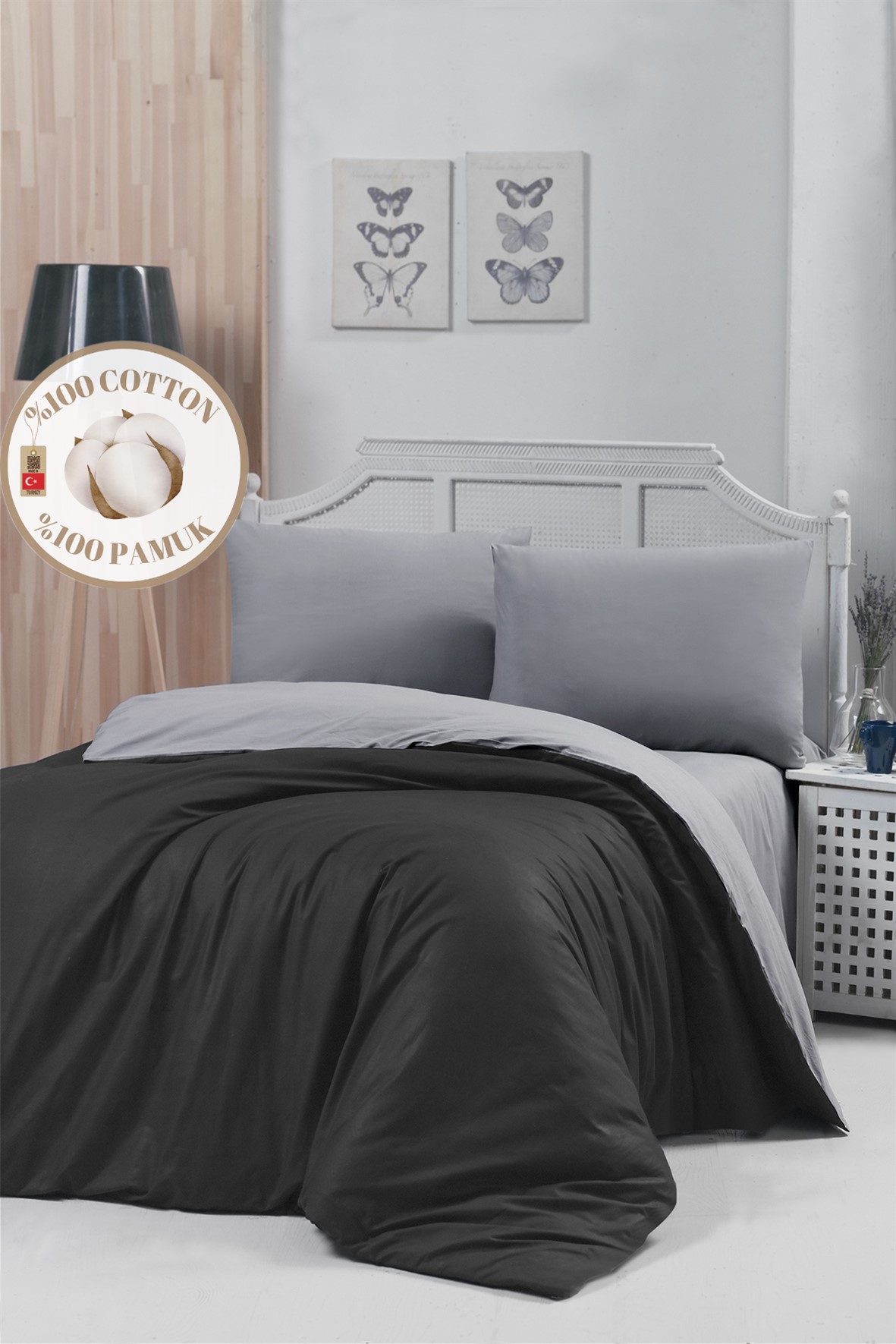 TREND SİYAH-GRİ RANFORCE ÇİFT KİŞİLİK NEVRESİM TAKIMI