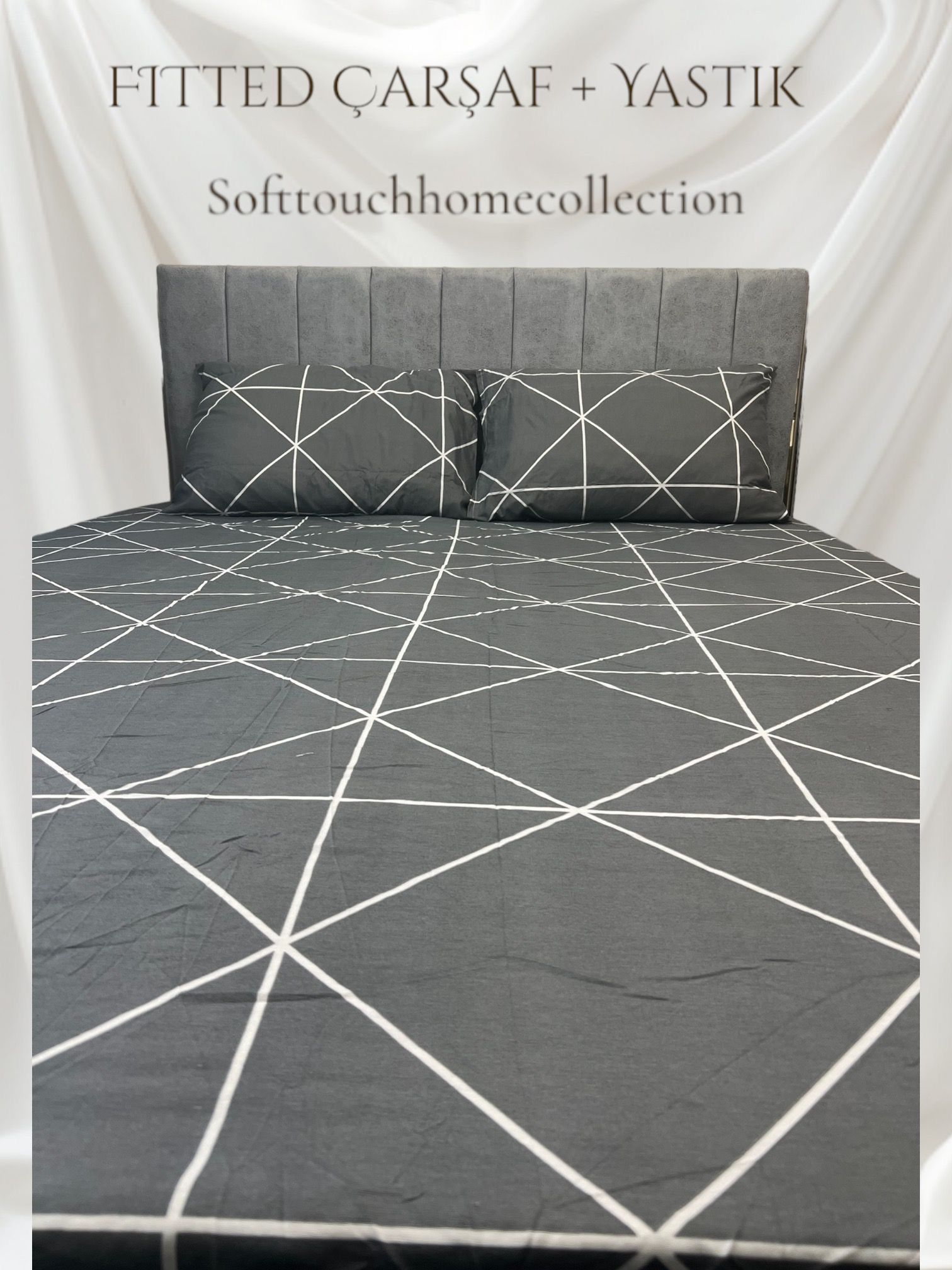 FÜME BAKLAVA ÇİFT KİŞİLİK LASTİKLİ ÇARŞAF SETİ