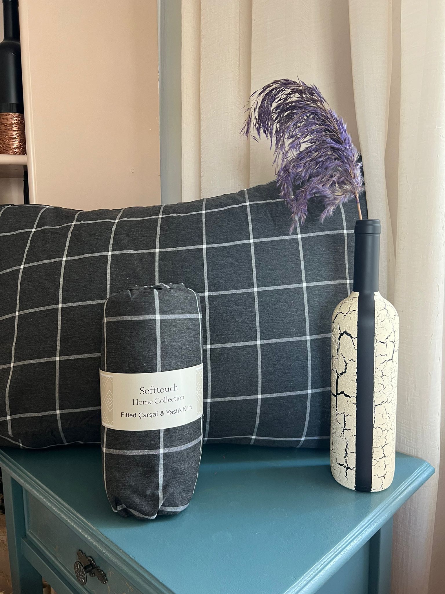 FÜME KARE ÇİFT KİŞİLİK LASTİKLİ ÇARŞAF SETİ